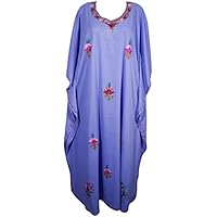Mogul Interior Womens Adilah Caftan Evening Dress Floral Hand Embroidery Kaftan Resort Wear Maxi Dresses