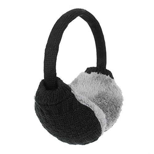 Flammi Unisex Winter Outdoor Earmuffs Knit Earmuffs Warm Faux Furry Ear Warmers (Black)