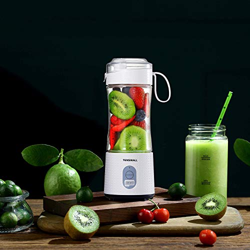 TENSWALL Portable Blender, Personal Size Blenders Smoothies and Shakes, Handheld Fruit Mixer Machine 13oz USB Rchargeable Juicer Cup, Ice Blender Mixer Home/Office/Sports/Travel/Outdoors-White