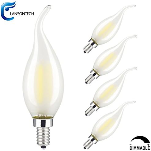 LANSONTECH 6-Watt Frosted LED Filament Candelabra Light Bulb, Dimmable, Warm White 2700K, 60-Watt Incandescent Replacement, 600 Lumens, E12 Candelabra Base, C35 Flame Shape Bent Tip, 5 Pack