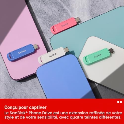 Phone Drive with USB Type-C 512 Go (pour Les Smartphones, tablettes et Ordinateurs, Jusqu’à 150 Mo/s, Sauvegardez automatiquement, récupération des données) - Le Rose Étoile de Mer