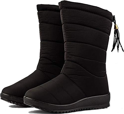 WENKOUBAN Women's Winter Snow Boot Waterproof Fur Lined Mid Calf Wedge Booties