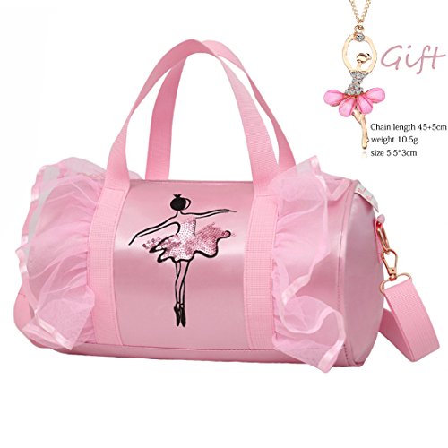 Cute Ballet Dance Bag Tutu Dress Bag with Necklace Girls (Pink2 of Long Mesh)