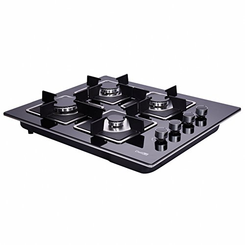 Delikit 24 inch Gas Cooktop Dual Fuel Sealed 4 Burners Tempered Glass