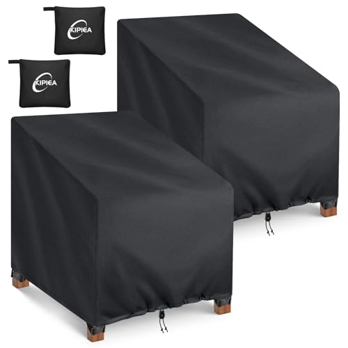Kipiea 600D Patio Chair Covers Waterproof Winter 2 Pack - Heavy Duty Lawn Outdoor Furniture Chair Covers with Anti UV and No Tears, No Fading (35"W x 35"D x 31"H）