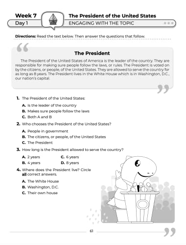 Kindergarten Social Studies: Daily Practice Workbook | 20 Weeks of Fun Activities | History | Civic and Government | Geography | Economics | + Video ... Each Question (Social Studies by ArgoPrep)