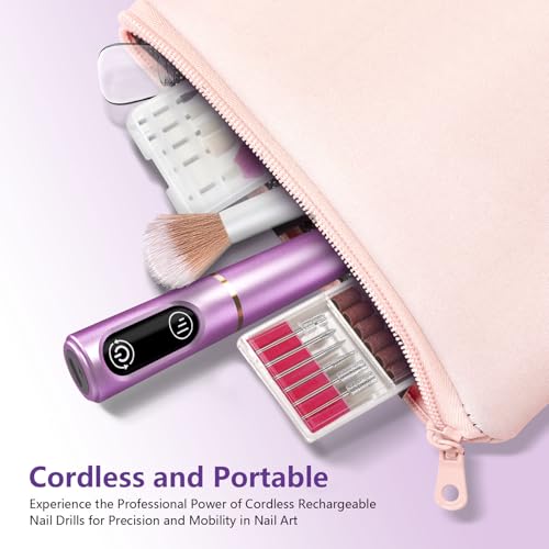 TUOBEO Cordless Nail Drill Electric Nail File Kit, Rechargeable Efile Set, Portable Acrylic Gel Nail Polish Remover Machine, Pedicure Manicure Tool, 11 Bits, 56 Sanding Bands, Salon Home, Purple
