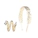 Bridal Hair Crown Head and Snake Arm Cuff Costume Dress Accessory Set,Roman Goddess Leaf Branch Dainty Crown and Egypt Cleopatra Swirl Bracelet (Gold)