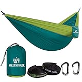 Premium Outdoor Hammock - Large Double Size, Portable & Ultra Light. FREE 10 Tree Straps & Wiregate Carabiners Included. Ripstop Parachute Nylon for Hiking, Camping, Travel, Beach & Backpacking