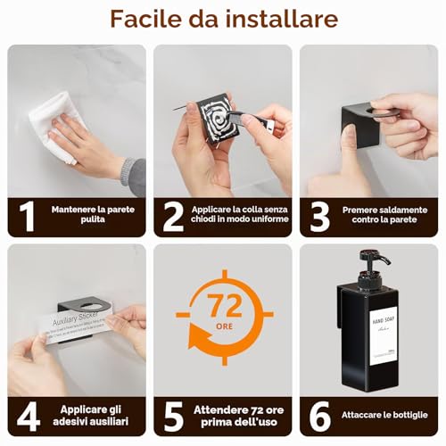 Anhow 3 Pieces Bath Soap Dispenser, 500 ml Wall Mounted Shower Dispenser Set Without Drilling Shampoo and Body Wash Dispenser with Label for Bathroom Shower Kitchen – Black