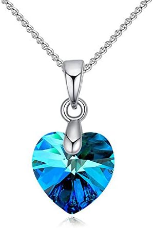 Gorgeous Jewelry Blue Little Sweet Heart Crystal Pendant 18K Silver Chain Necklace Romantic Girl Gift