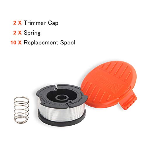Lemige 10 Pack Weed Eater Replacement Spools for Black&Decker AF-100 String Trimmer Spools Refills Line 30ft 0.065" + 2 Pack RC-100-P Spool Cap Covers&Springs (10 Spools+ 2 Caps+2 Springs)