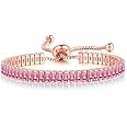 Rose Gold Inlaid Pink Diamond Tennis Bracelet with Adjustable Sliding Buckle for Women's Bling Bracelet