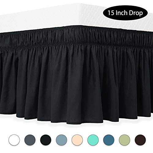 Guken Black Bed Skirt King Size Ruffled Bedskirt 15 Inch Drop Dust