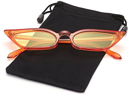 Retro Vintage Women Slim Cateye Flat Sunglasses Tinted Lens Shades LOOKEYE, Mandarin Frame and Yellow Lens