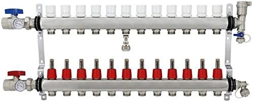 12 Port Stainless Steel PEX Heating Manifold w/PEX adapters
