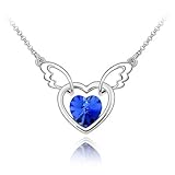 Mqueen Sapphire Angel Wing With Open Heart Pendant Necklace
