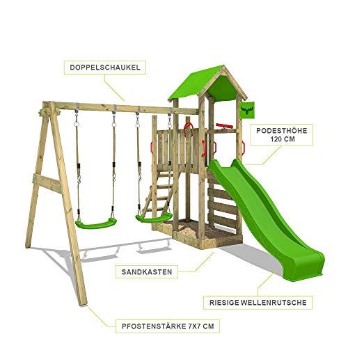 FATMOOSE Spielturm Klettergerüst MagicMango Move mit Schaukel & apfelgrüner Rutsche, Outdoor Kinder Kletterturm mit… – Bild 3
