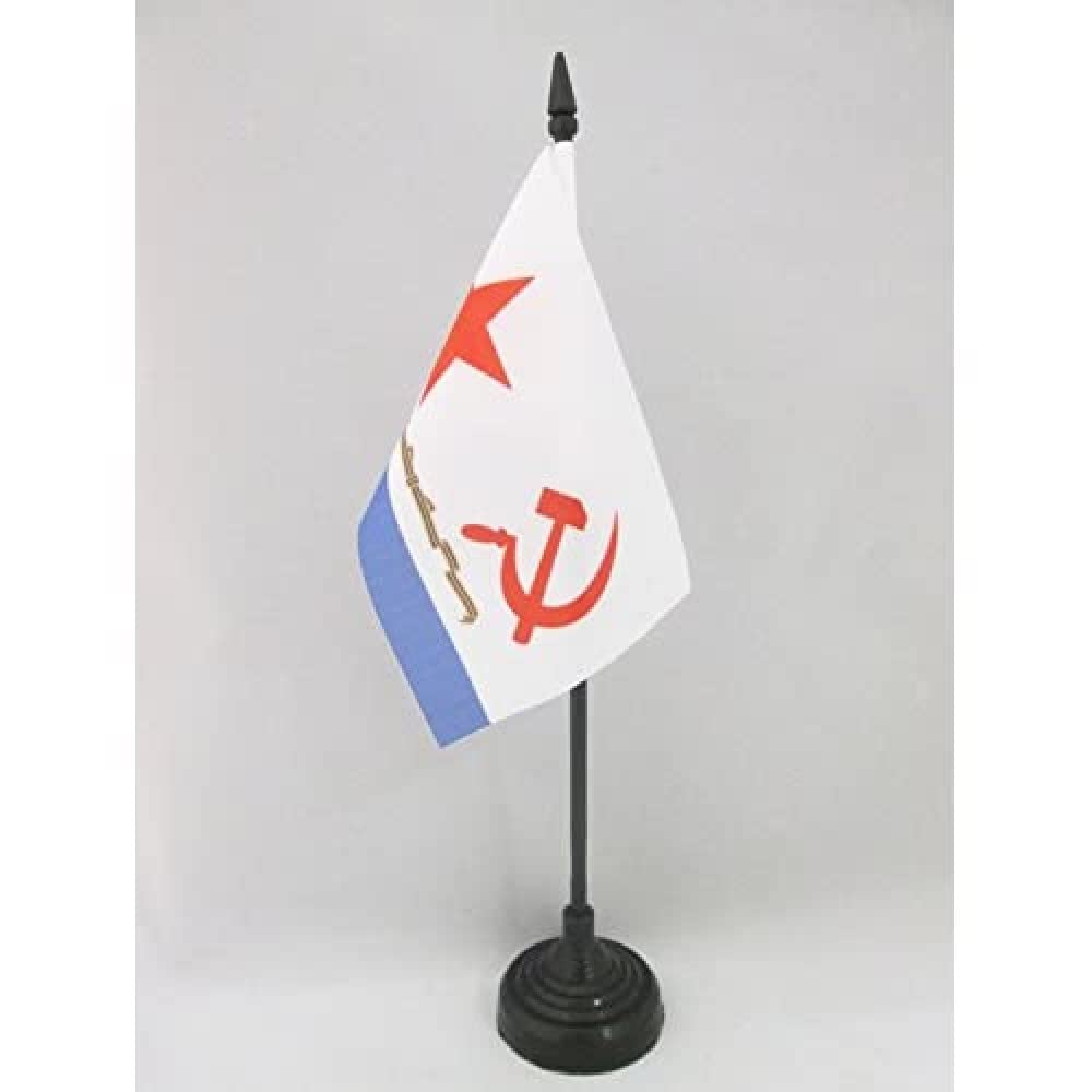 AZ FLAG - USSR Soviet Navy Table Flag 4'' x 6'' - Communist Armed Forces Office Mini Banner 100% Polyester 15 x 10 cm - Mini Desk Flag with 10'' Pole and Black Plastic Base