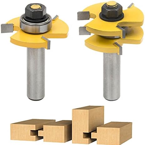 Tongue &amp; Groove Router Bit Set, Ankoow 2Pcs Grooving Router Bit Wood Door Flooring 3 Teeth Adjustable Tenon Cutter with 1/2" Shank