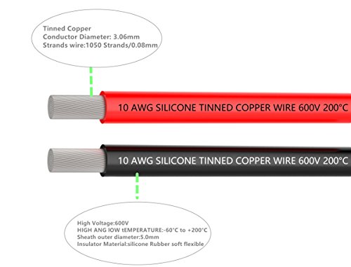 TUOFENG Silicon Wire 10AWG 20 Feet Wires Black and Red High Temperature Resistant Ultra of Tinned Copper Wire Flexible Works Well for Subwoofers Cables