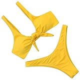 RUUHEE Women Bow Knot Solid Color V Style Bottom 2 Piece Bikini Swimsuits
