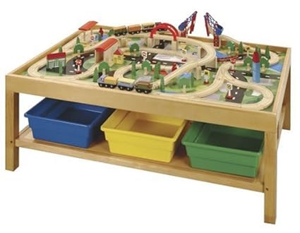 Amazon Com Battat Rectangle Train Table With Train Set 131