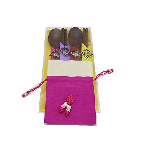 Wooden Spoons Chopsticks CutleryGift Set with Korean Traditional Lucky pouch