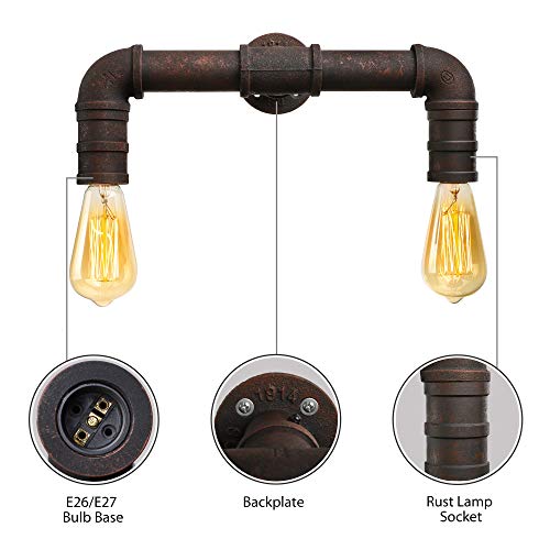 BAYCHEER HL371005 Steel Pipe Double Metal Wall Lamp Vintage Edison Retro Steampunk Water Pipe Wall Lighting Wall Sconce use 2 E26 Light Bulbs in Black