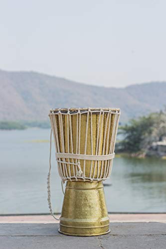 De Kulture Handmade Pure Brass Djembe Hand Drum Membranophone Musical Percussion Instrument - 12x20 DH (Inches)(Golden)