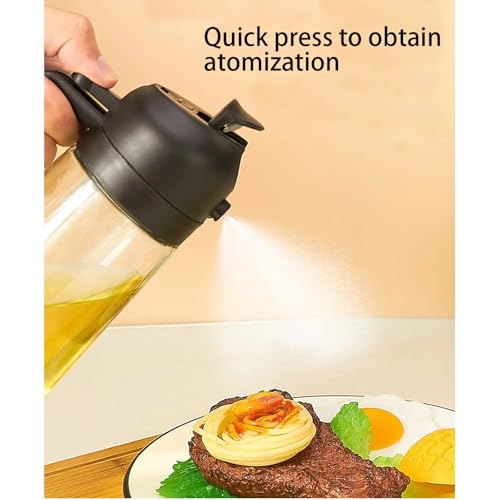 Oil Spray Bottle Kitchen, Oil Sprayer for Air Fryer, Olive Dispenser with 2 Cleaning Brush, 2 in 1 Premium Glass Canola Oil Mister Bottles for Salad, BBQ, Cooking Appliances, (16oz/470ml) (Black)