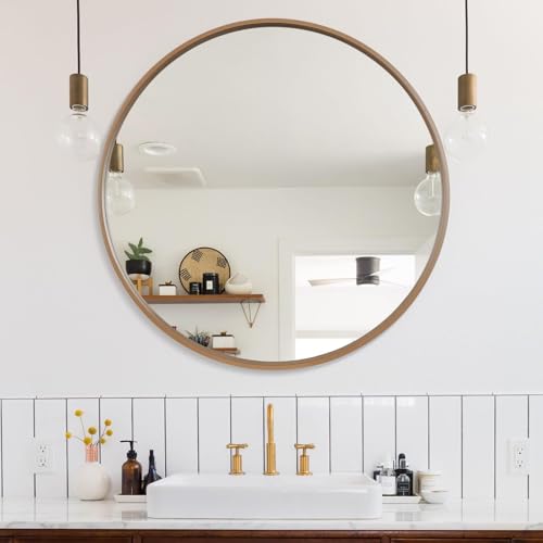 WallBeyond Round Wood Mirror