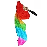 Eforstore 1.8M Dance Fan Veil Hand Made Belly Dancing Silk Bamboo Long Fans Veils Folk Art Chinese Yangko Party Stage Performance Foldable Fan 5 Color Gradient