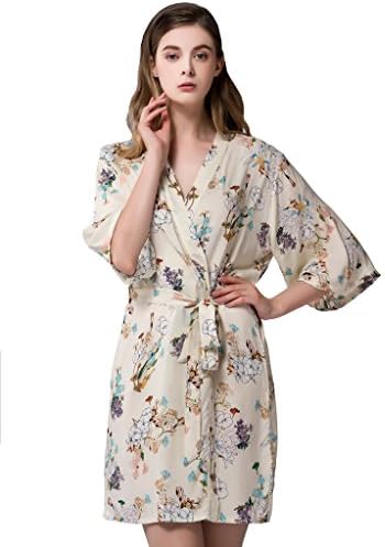 Isoft Women's Short Kimono Robes, Cotton Bridesmaid robe gift, Bathrobe Plus Size Light Yellow