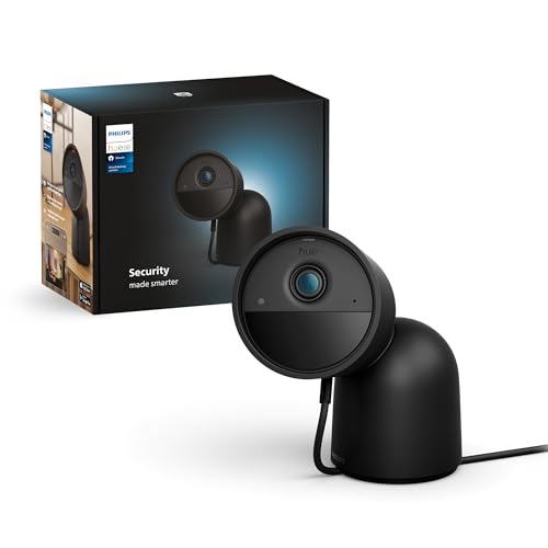 Signify Philips Hue Secure Wired Smart Home Surveillance Camera with Stand, Full HD Video, for Indoor or Outdoor, Smart Home Security and Light Control via App, Black