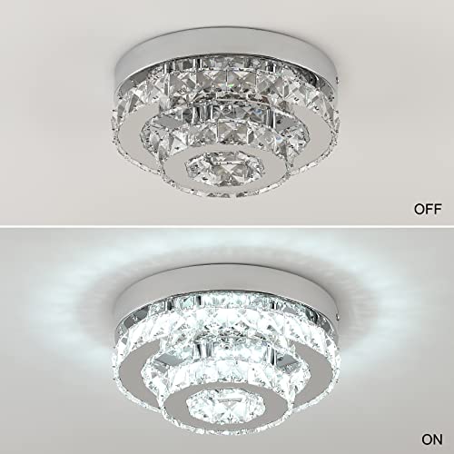 Mini Crystal Chandeliers for Dining Room Lighting Chrome LED Ceiling Light Semi Flush Mount Hallway Lights Indoor 9.8\