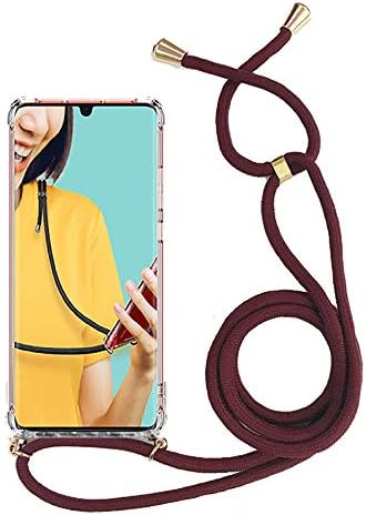 Miagon for iPhone 11 Pro 5.8" Necklace Case,Clear Transparent Croseebody Cover Holder Neck Strap Lanyard Chain Neck Cord,Wine Red