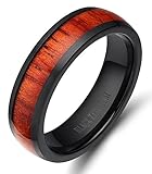 SOMEN TUNGSTEN 6mm 8mm Men Women Black Titanium Ring with Mahogany Wood Inlay Comfort Fit Wedding Band Size 5-14