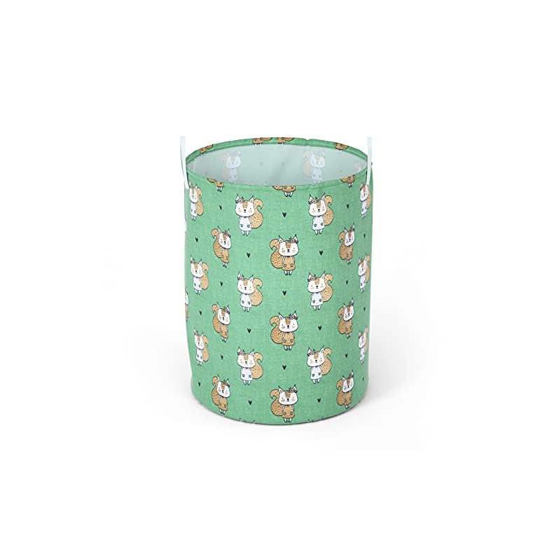 ZUEXT Large Fox Laundry Basket, Waterproof Collapsible Storage Green Lovely Heart Foxes bin with Handles for Clothes…