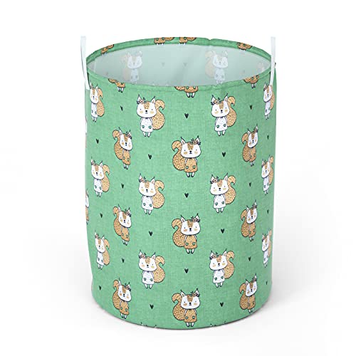 ZUEXT Large Fox Laundry Basket, Waterproof Collapsible Storage Green Lovely Heart Foxes bin with Handles for Clothes…