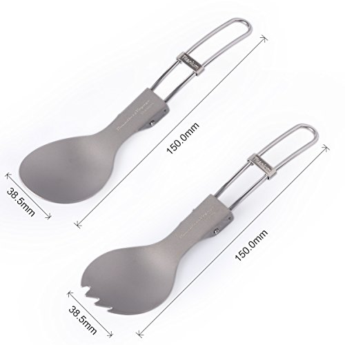 iBasingo Titanium Pot Pan Spoon Spork Mini Stove Sets Outdoor Camping Cooking Sets With Folding Handle Ultralight Portable Dinnerware Cookware Sets for Picnic Travel(5-piece sets) - Thumbnail 3