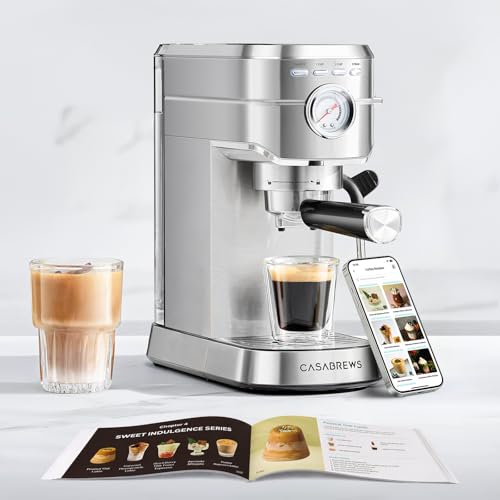 CASABREWS CM5418 Compact Espresso Machine with Milk Frothing Steam Wand | Stainless Steel, 20-Bar Pump, Built-in Pressure Gauge, Powerful Steam Wand for Cappuccino Latte for Home, 34oz Water Tank