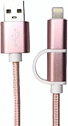 2-in-1 Lightning and Micro USB Cable 3FT Nylon-Braided Tangle-Free for iPhone 7/6s/6/5s and Android (Rose Gold)