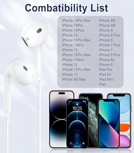 Bivvclaz Wired In-Ear Headphones Wired Earphones HiFi Stereo Noise Cancelling Headphones with Mic and Volume Control Compatible with iPhone 14 Pro Max/14 Plus/13 Pro/13/12/11/XR/XS/X/SE/7