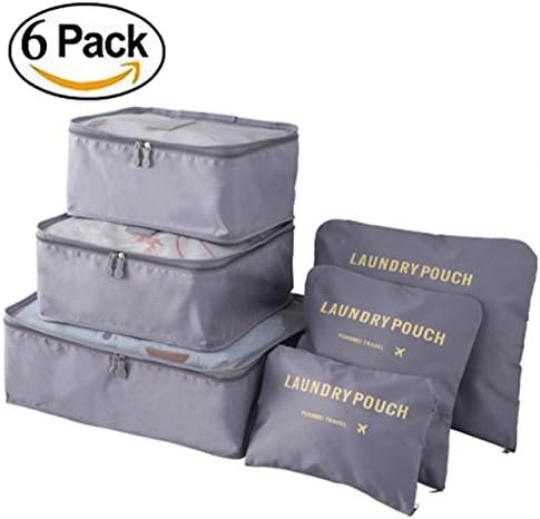 6 Set Packing Cubes, Travel Packing Organizer, Luggage Compression Bags &amp;Laundry Bag – 3 Cubes + 3 Pouches