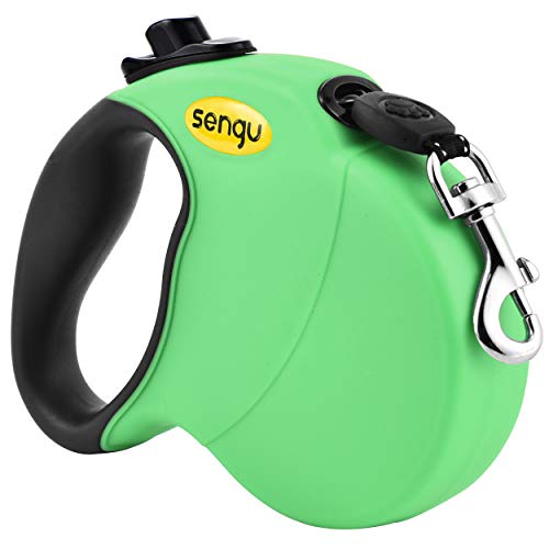 Retractable Dog Leash, 16 ft Nylon Dog Walking Leashes for Small Medium Large Dogs up to 110lbs, One Button Break & Lock, Tangle Free, Green