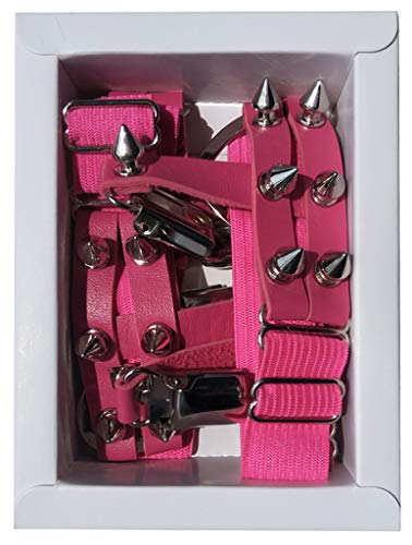 Women Girl Sexy Leather Heart Garters Punk Rock Rivet Stud Leg Ring 2pcs Rose Red - Thumbnail 5