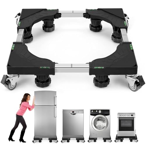 Base para Lavadora Móvil, Base Móvil Universal con 8 Patas Fuertes y 4 Ruedas Dobles, Base Móvil Multifuncional Refrigerador de Ajustable Soporte, para lavadora y Secadora Portatil (40-65CM),Negro