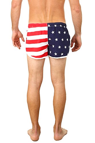 USA Flag Men's Basic Running Shorts Swimwear Trunks By UZZI: USA (Medium)