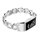 Wearlizer Compatible for with Charge 2 Bands Metal Replacement Charge hr 2 Bands/Assesories/Strap Adjustable for Bands Charge 2 Bling Style Silver